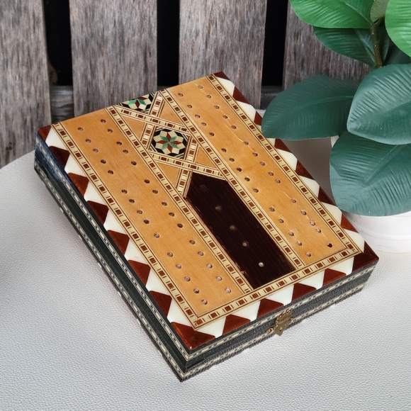 Other - Folding Rosewood Geometric High Gloss Cribbage Board With Red Velvet Interior
